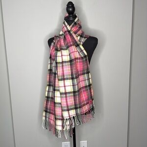 Joules Large Plaid Check Scarf Pink, Cream & Black One Size NWOT